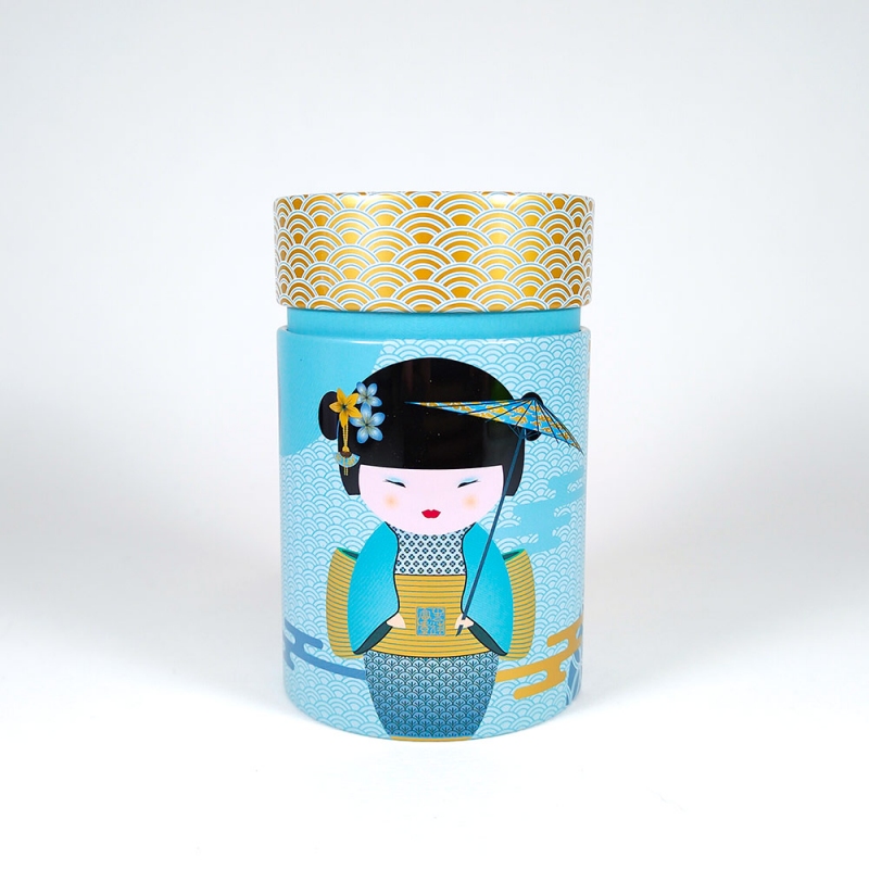 Barattolo per il tè con disegno geisha celeste