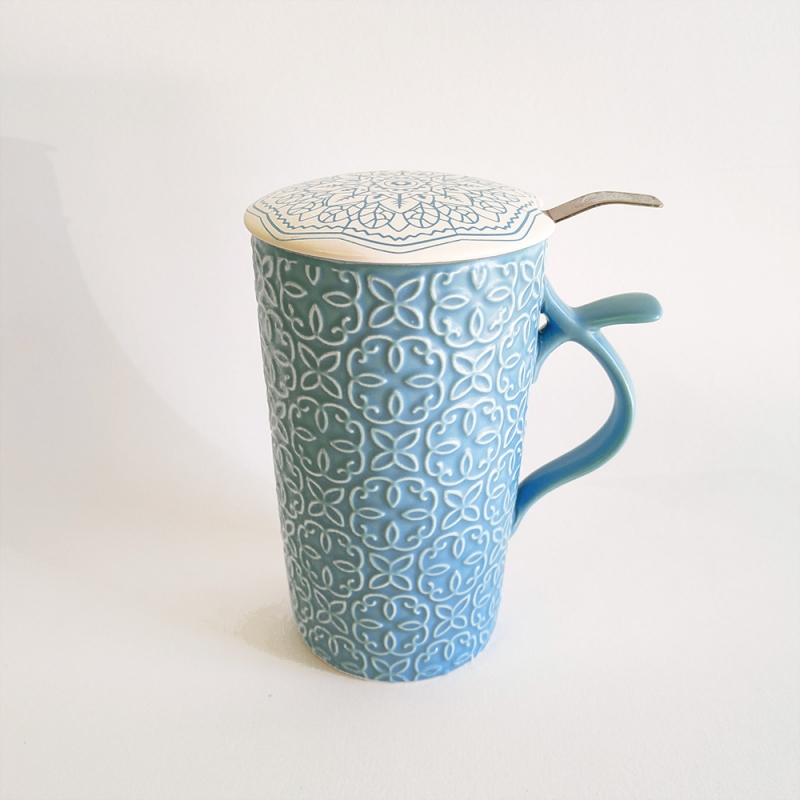 Mug tisaniera in ceramica celeste carta da zucchero di alta qualità