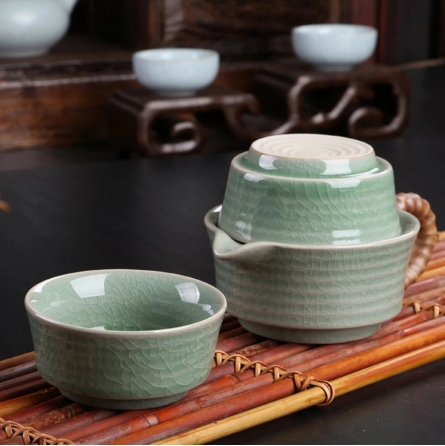 Servizio da tè cinese per 2 celadon Wave