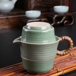 Servizio da tè cinese per 2 celadon Wave